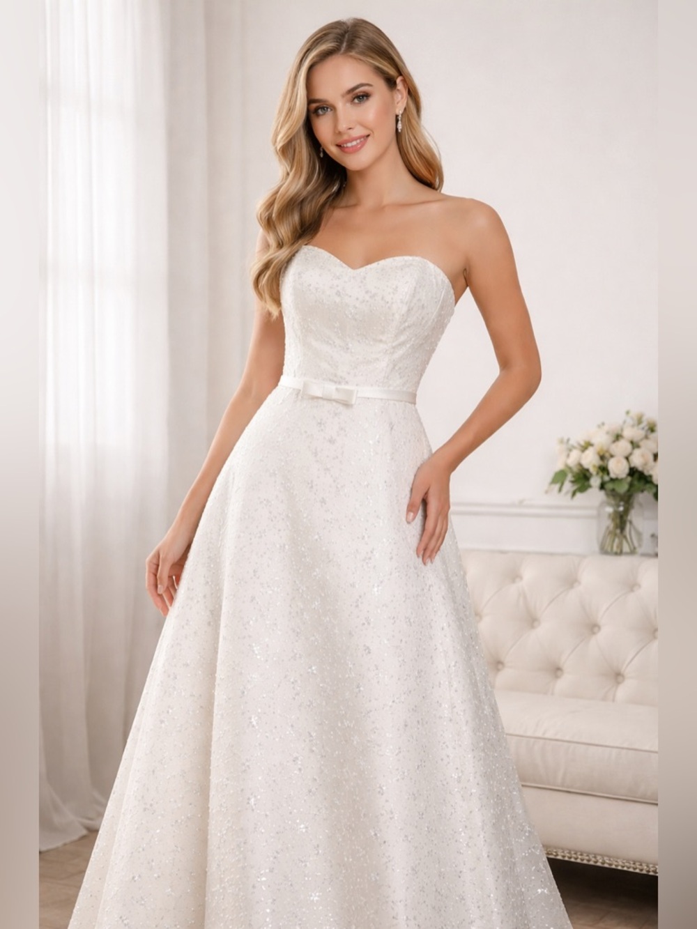 Jessica McClintock Bridal 12 Strapless White Floral Embroidered Wedding Dress